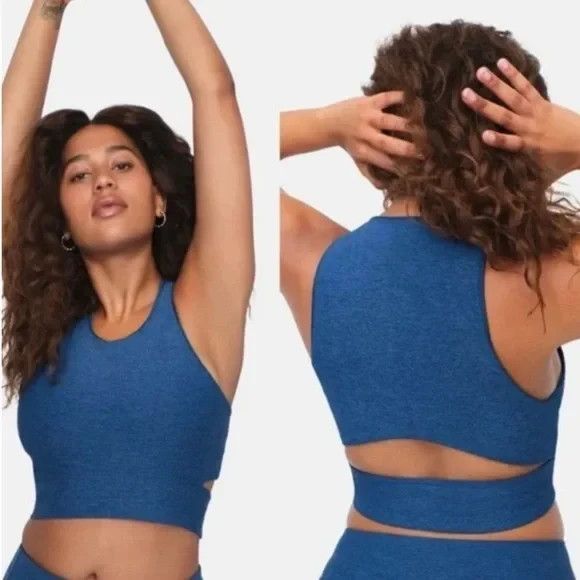 Outdoor Voices Tops - OUTDOOR VOICES Blue Slashback Crop Top Sports Bra Size XS Athletic Gym Workout